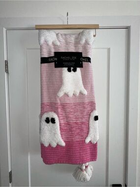 Rachel Zoe Pink Ghost Halloween Decorative Throw Blanket NWT 50x60